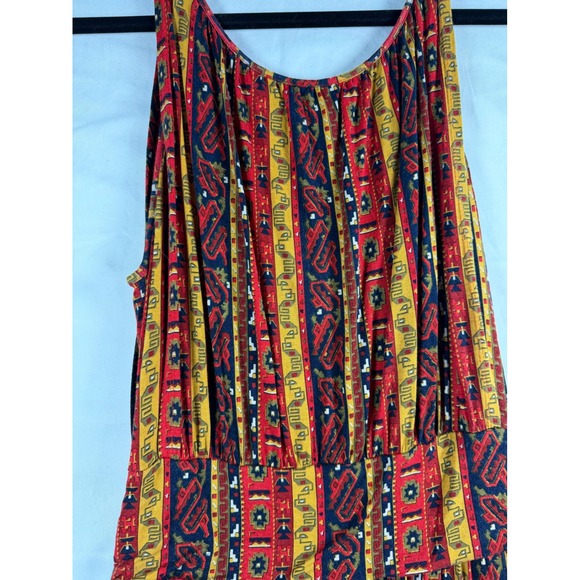 Lucky Brand Womens Tribal Geometric Stripe Midi Dress Red Yellow Navy Size Large - Picture 10 of 10